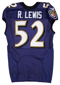 2012 Ray Lewis Game Used photo matched Baltimore Ravens Purple Jersey(Super Bowl Champs and Final Season) Worn on 09/16/12 vs. Philadelphia Eagles (Resolution Photomatching)